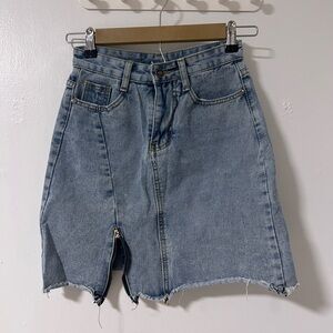 Denim Skirt with Front Zipper